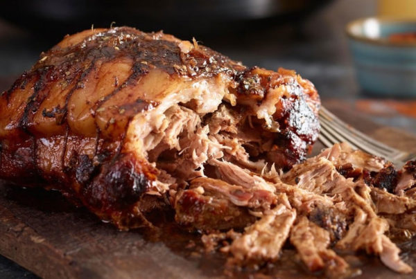 Pulled pork on a chopping board
